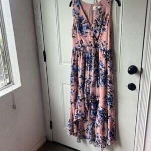 ELIZA J FLORAL SLEEVELESS HIGH LOW MAXI DRESS